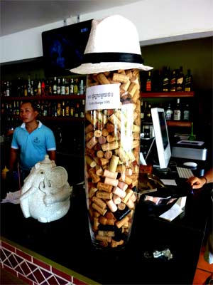 wine corks in cafe laurent in koh kong cambodia